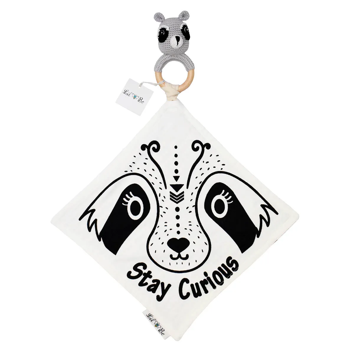 Riley the Raccoon Lovey Mini Blanket with Removable Teething Rattle Ring