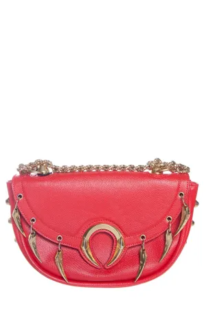 Roberto Cavalli Red Leather Tiger Tooth Handbag