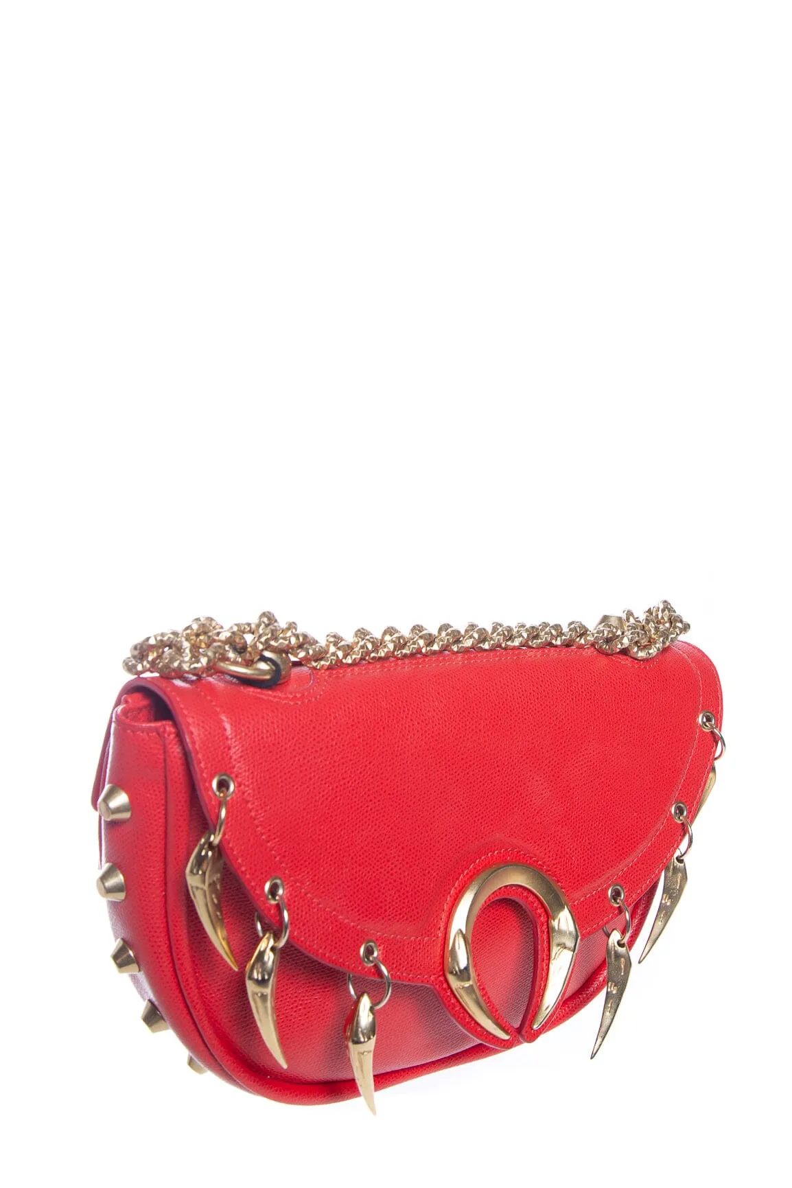 Roberto Cavalli Red Leather Tiger Tooth Handbag