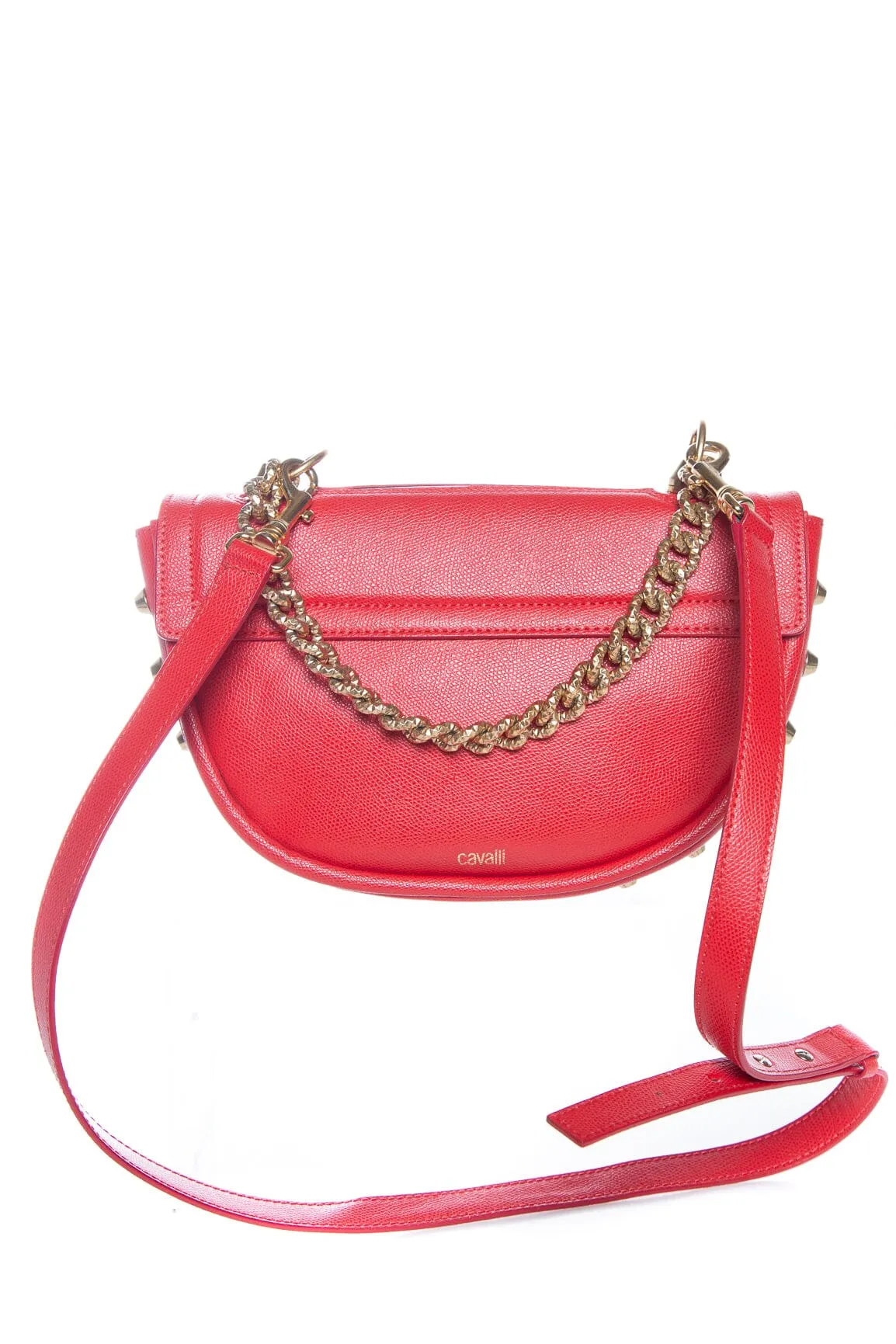 Roberto Cavalli Red Leather Tiger Tooth Handbag