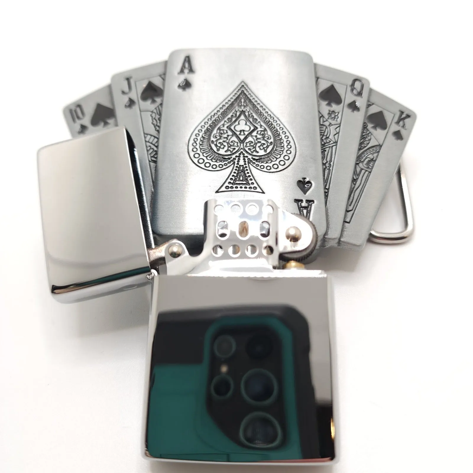Royal Flush Poker Cards Belt Buckle WITH LIGHTER / Cards Lighter Belt Buckle