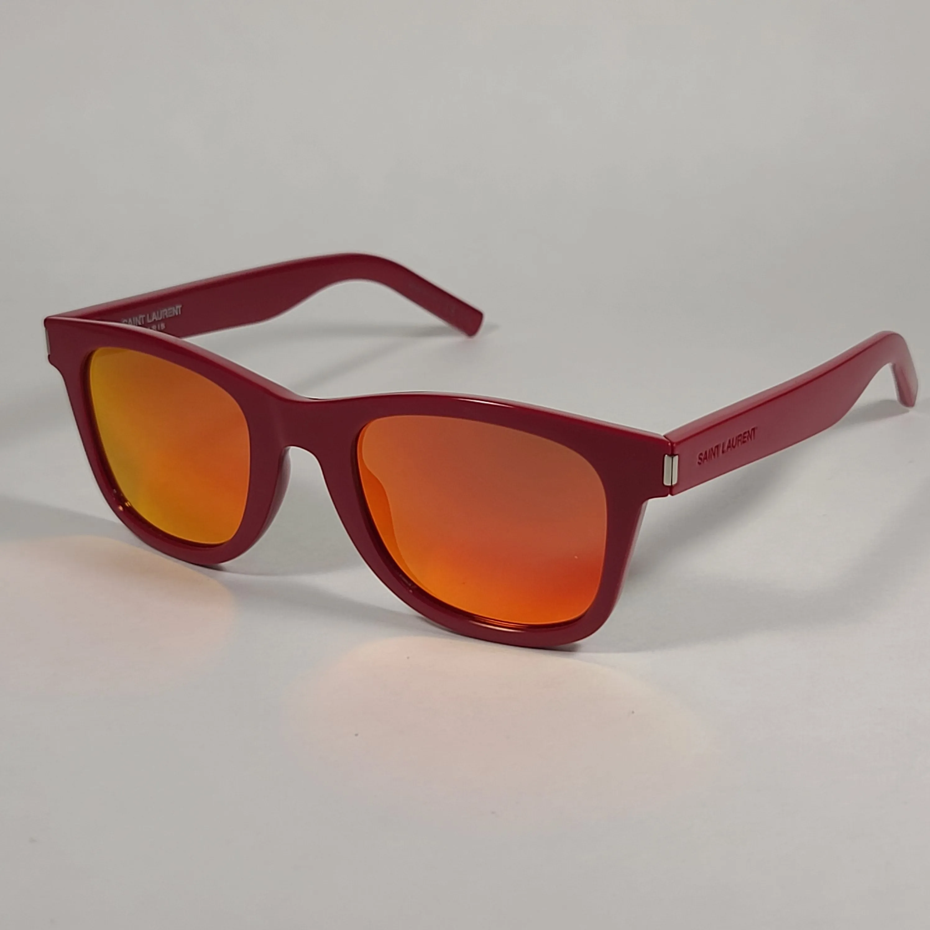 Saint Laurent Square Sunglasses Red Frame Orange Mirror Flash Lens SL51 RAINBOW 003