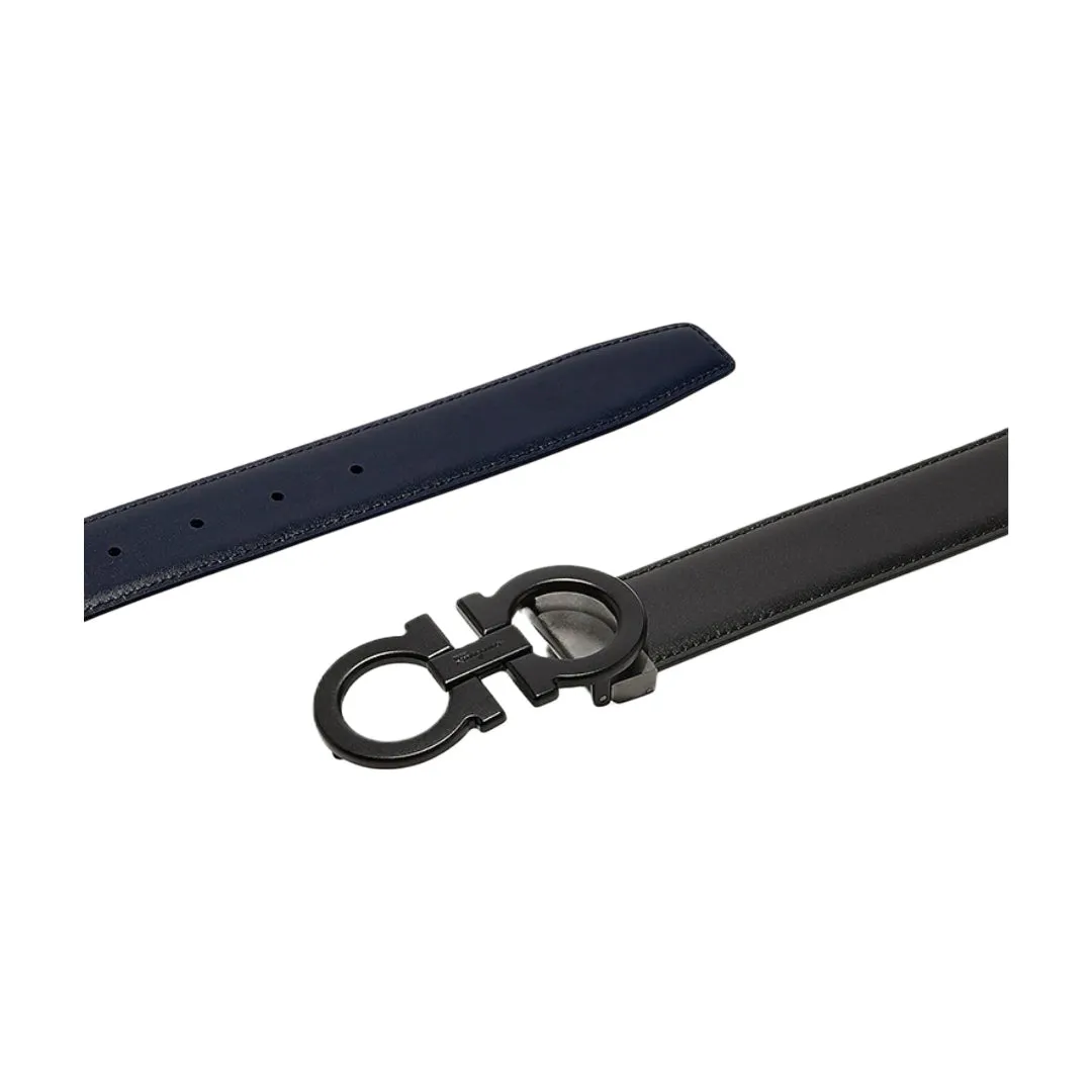SALVATORE FERRAGAMO REVERSIBLE AND ADJUSTABLE GANCINI BELT BLACK/BLUE