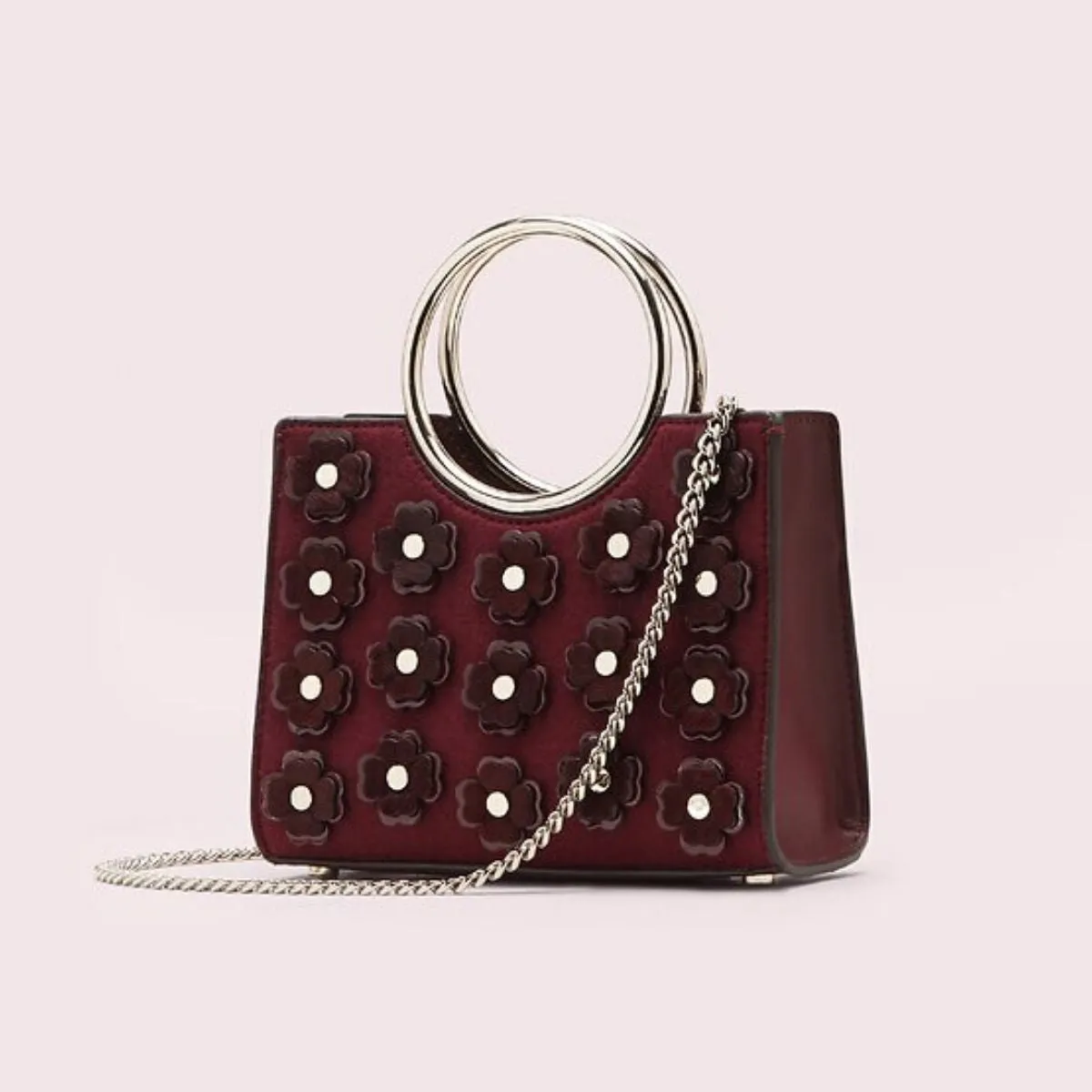 Sam Flower Appliqués Bracelet Cherrywood Mini Satchel Bag