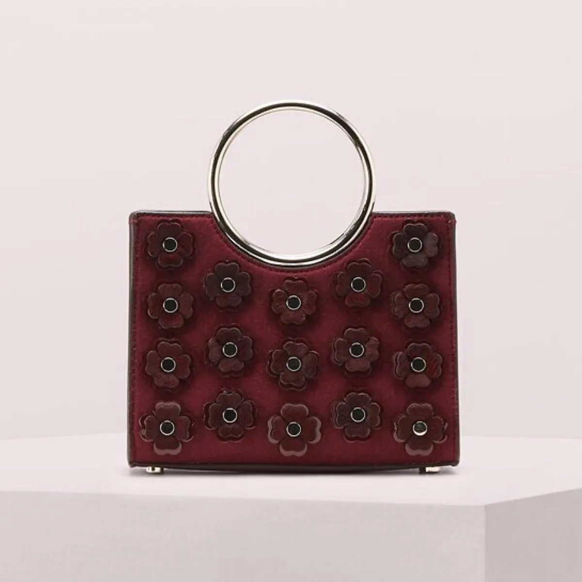 Sam Flower Appliqués Bracelet Cherrywood Mini Satchel Bag
