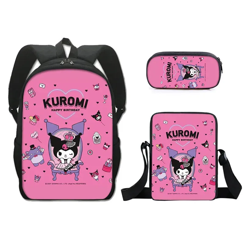 Sanrio Kuromi's Ultimate Style Trio: Backpack, Shoulder Bag & Pencil Case Bundle