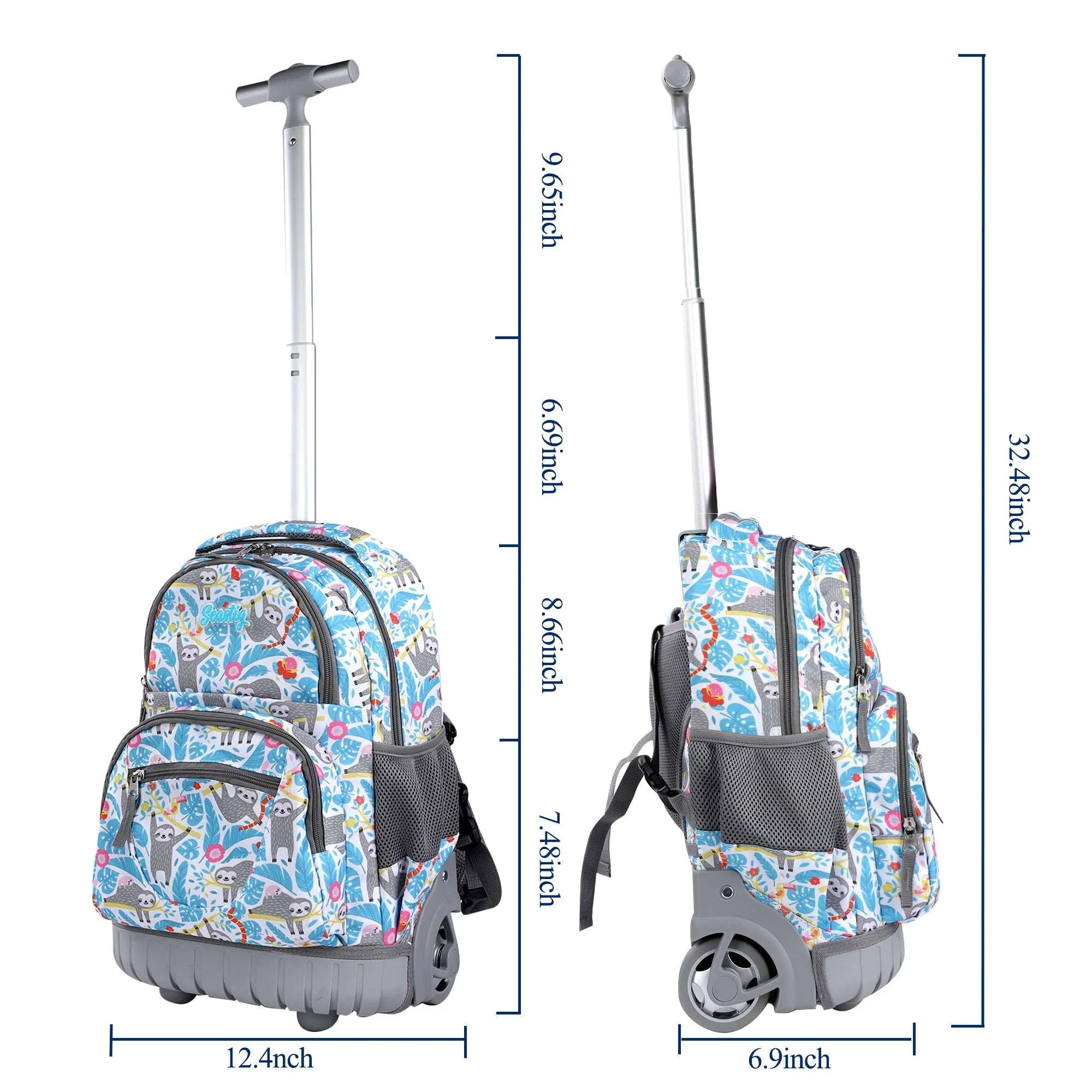 seastig 16 inch Blue Sloth Rolling Backpack for Kids