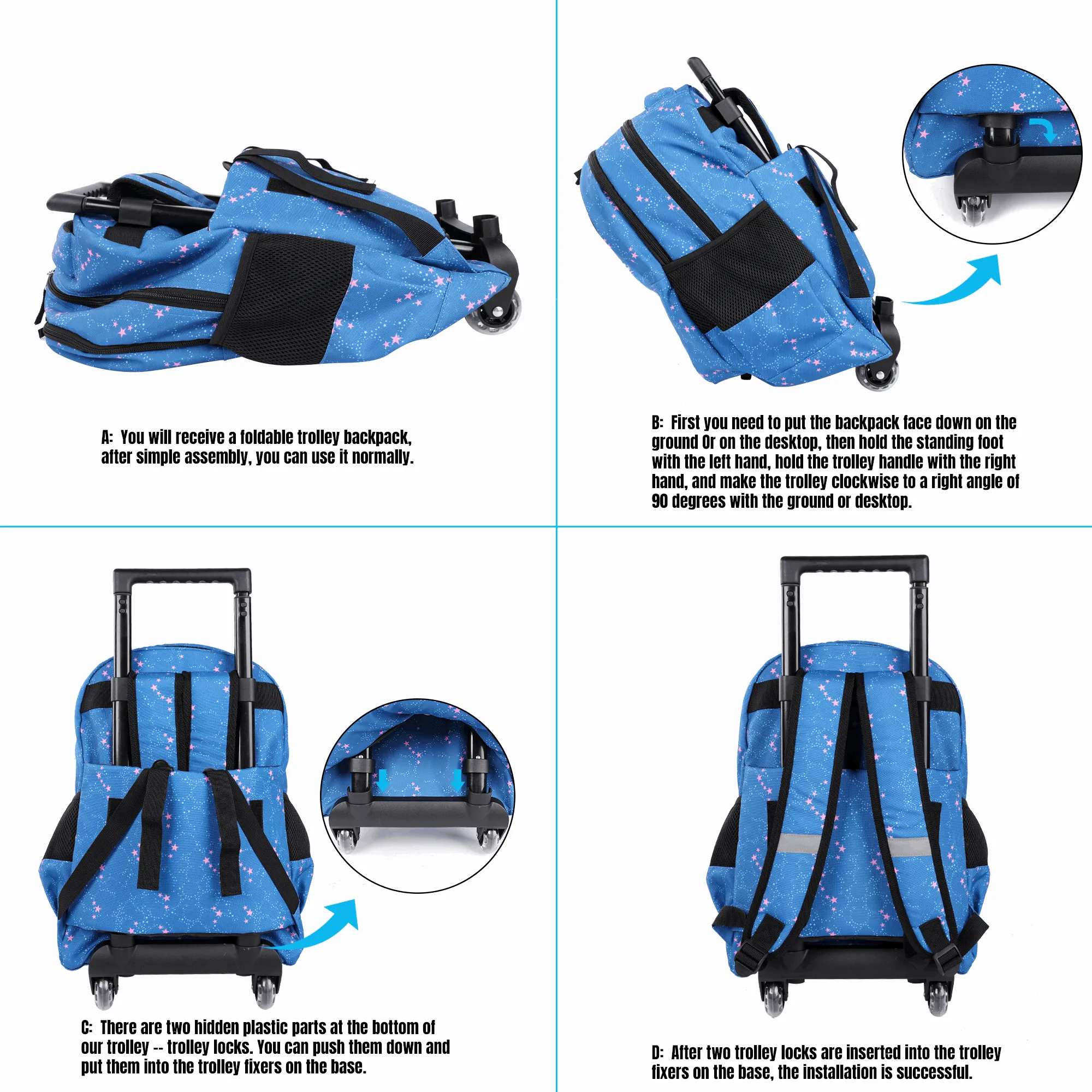 Seastig Blue Horse 18 inch Double Handle Rolling Backpack