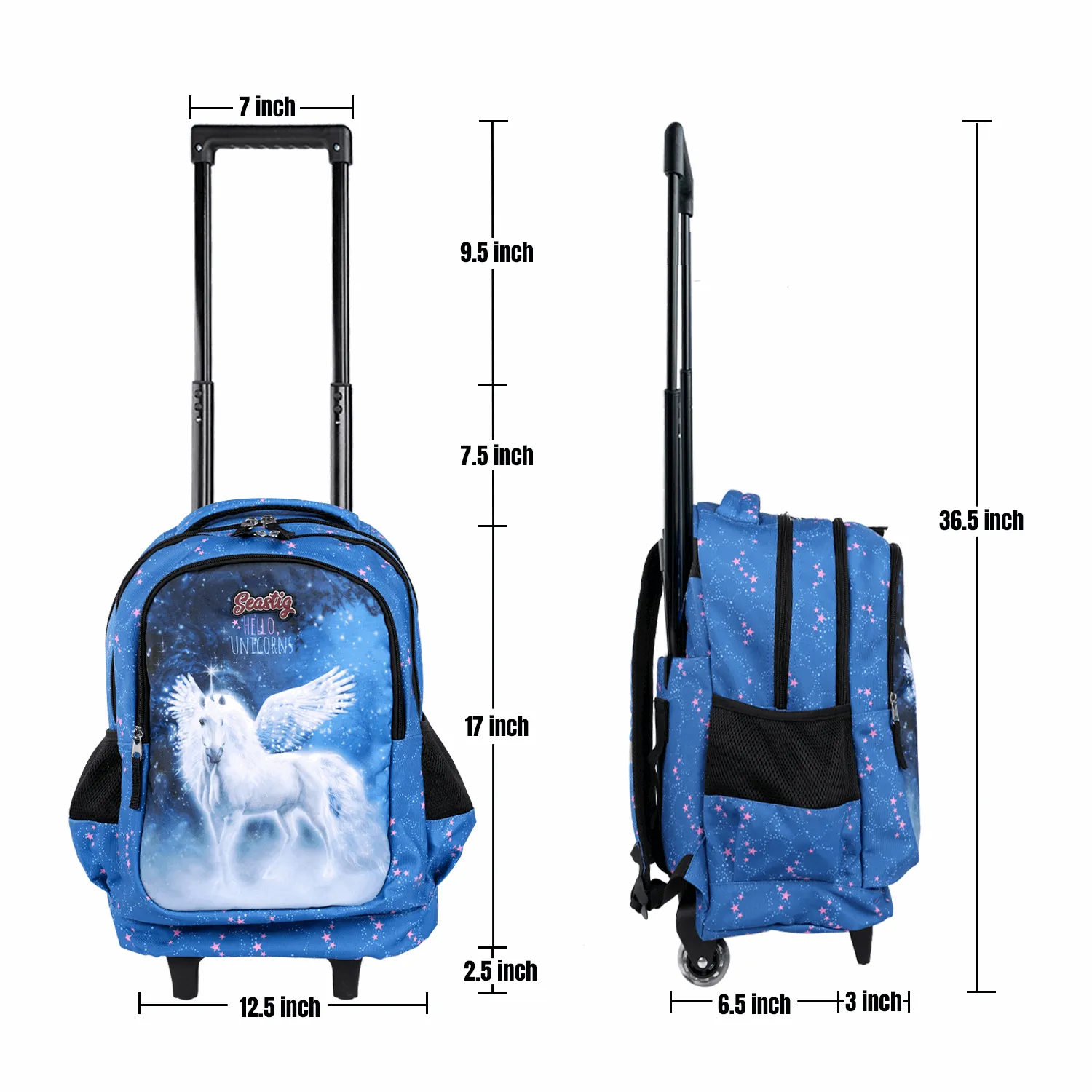 Seastig Blue Horse 18 inch Double Handle Rolling Backpack