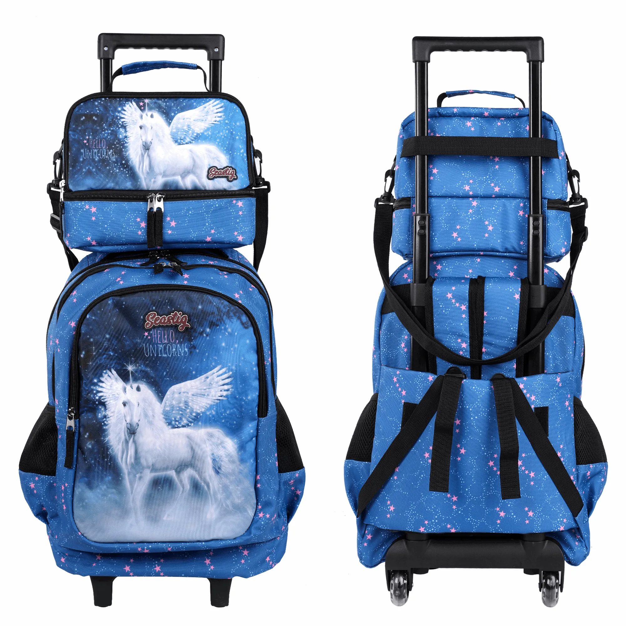 Seastig Blue Horse 18 inch Double Handle Rolling Backpack