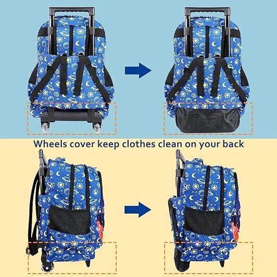 Seastig Space Navyblue Rolling Backpack 18in Double Handle Backpack with Lunch Bag Set