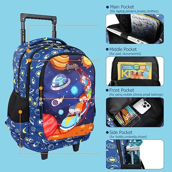 Seastig Space Navyblue Rolling Backpack 18in Double Handle Backpack with Lunch Bag Set