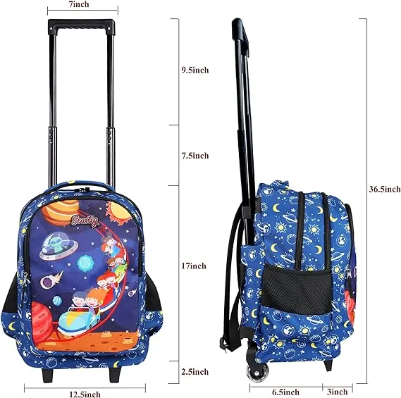 Seastig Space Navyblue Rolling Backpack 18in Double Handle Backpack with Lunch Bag Set