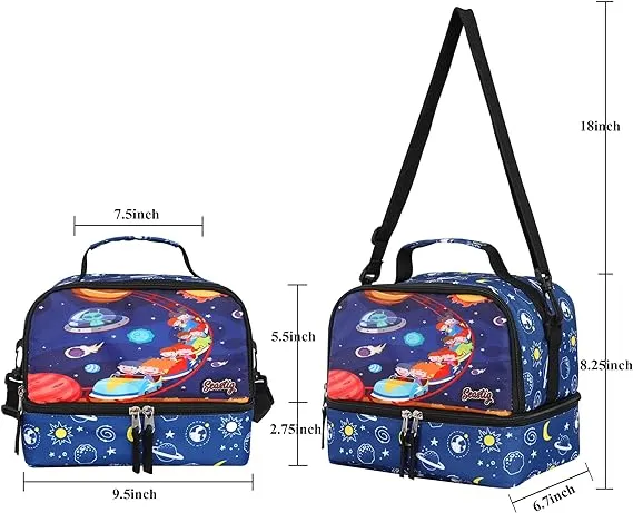 Seastig Space Navyblue Rolling Backpack 18in Double Handle Backpack with Lunch Bag Set