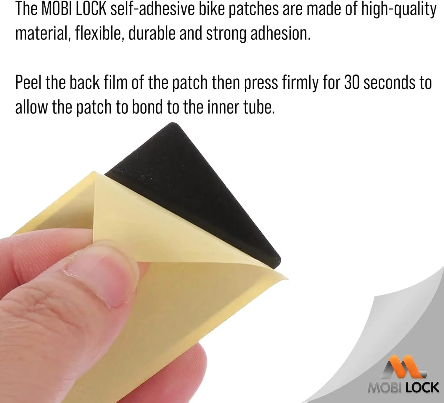 Self-Adhesive Bicycle Tire Repair Kit (40 Pieces) – Glueless Bike Tube Patches in Round, Square, and Rectangle Shape - Includes 2 Tire Levers, 1 Metal Rasp - by Mobi Lock