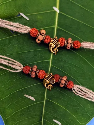 (Set of 2) Ganesh Ji Designer Rakhi with Rudraksha Tulsi Beads Thread Rakhi