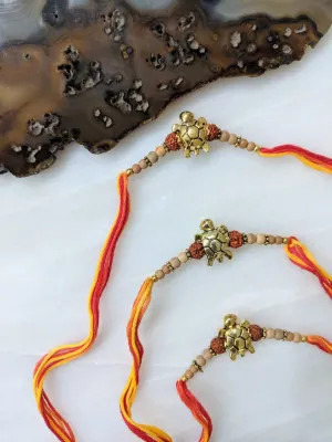 (Set of 3) Designer Rakhi for Men Gold Plated Rudraksha Tulsi Beads Multicolor Thread Rakhi