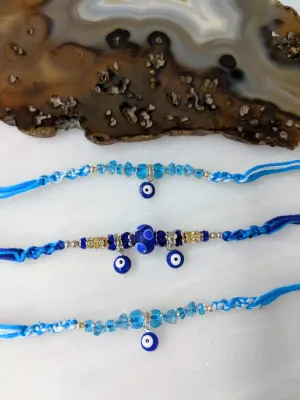(Set of 3) Navy Blue Evil Eye Rakhi for Men Blue Bead Multicolor Thread Rakhi