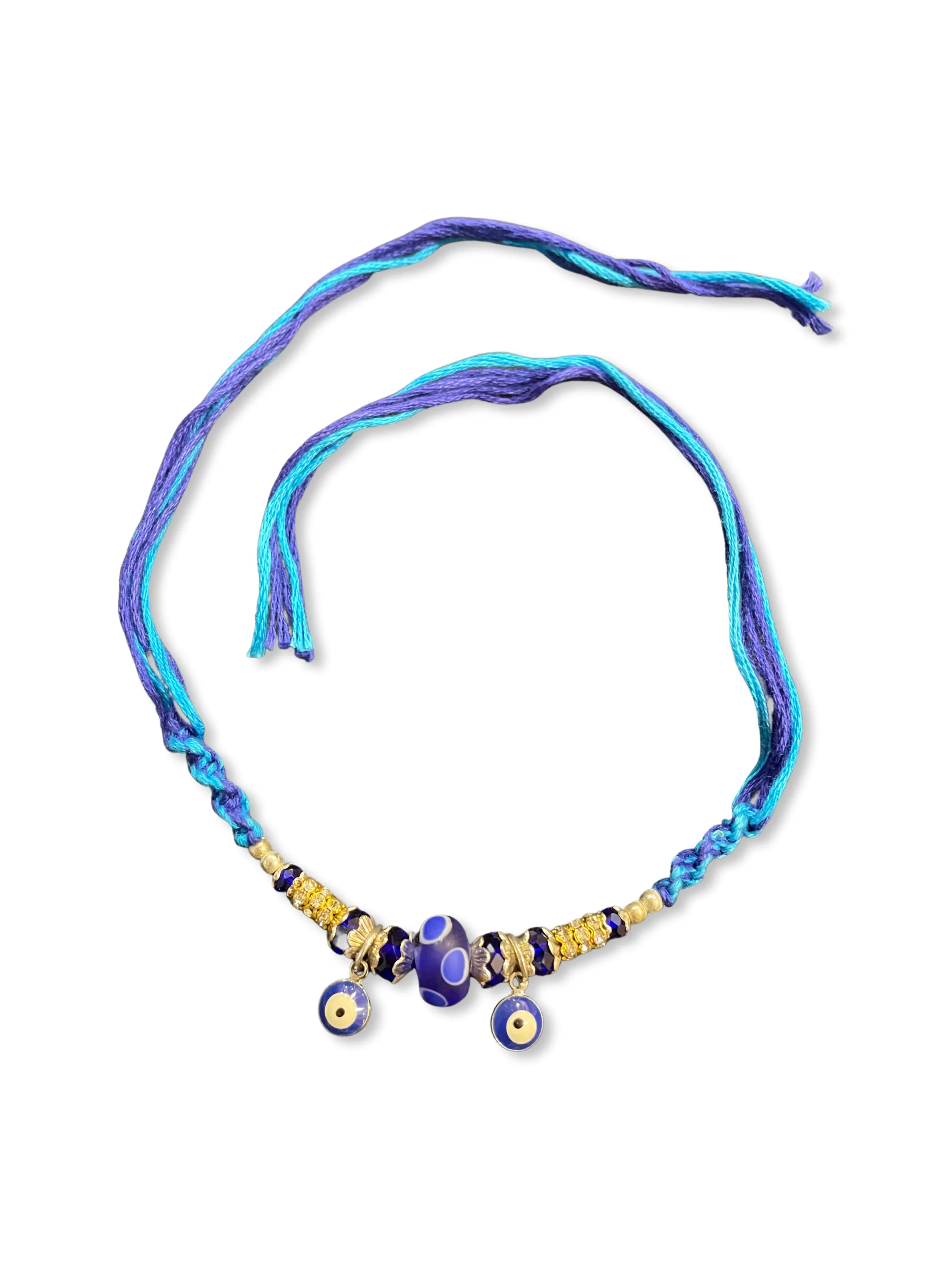 (Set of 3) Navy Blue Evil Eye Rakhi for Men Blue Bead Multicolor Thread Rakhi