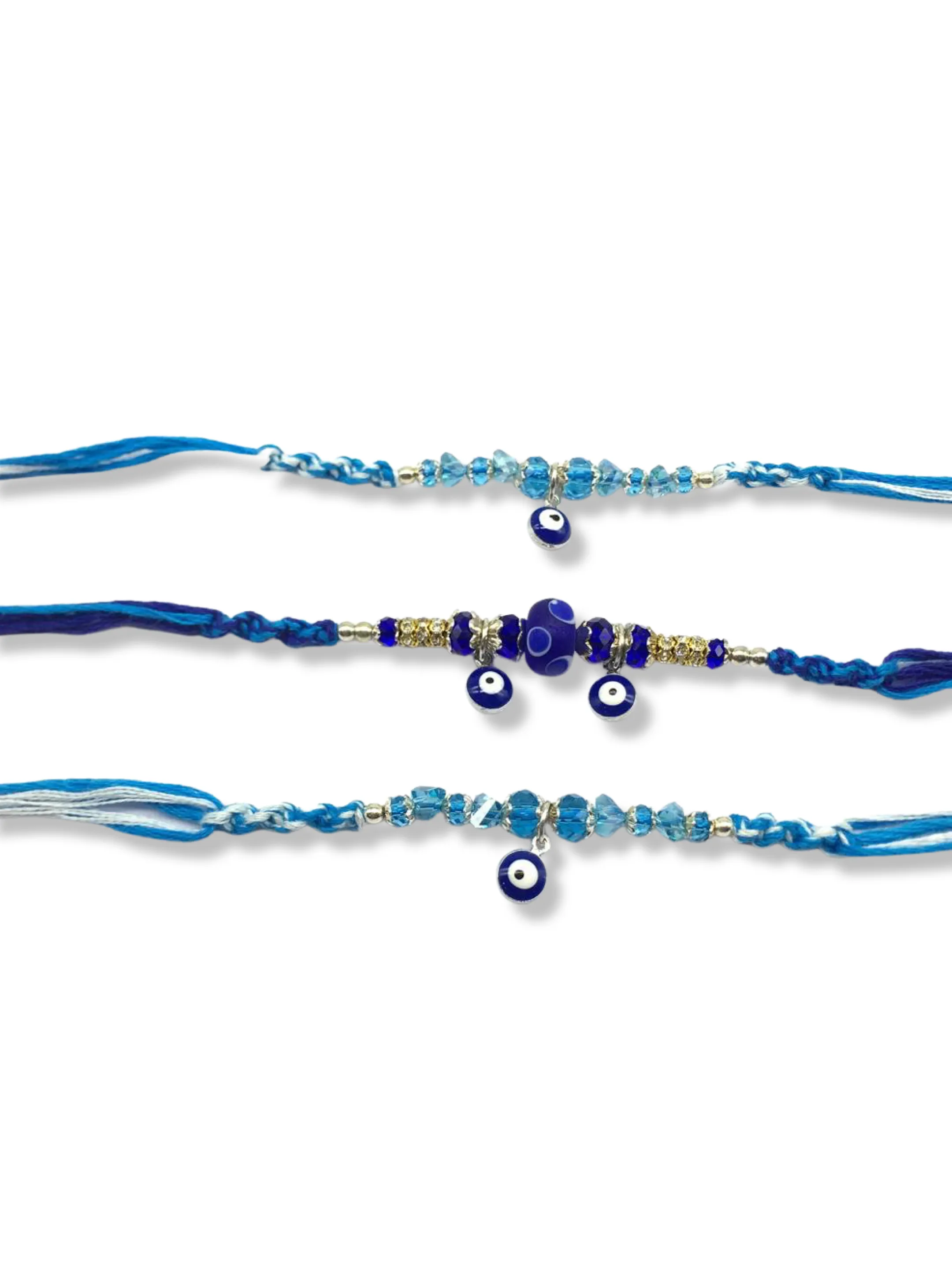 (Set of 3) Navy Blue Evil Eye Rakhi for Men Blue Bead Multicolor Thread Rakhi