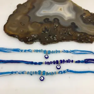 (Set of 3)Navy Blue Evil Eye Rakhi for Men Silver Blue Beads Rakhi
