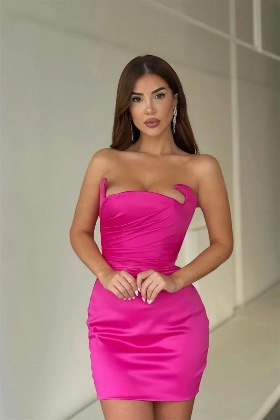 Short Mermaid Strapless Asymmetrical Mini Sleeveless Open Back Sexy Homecoming Dress