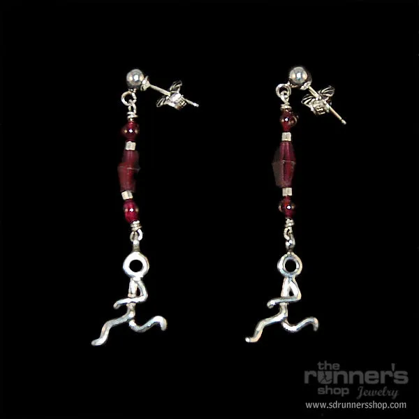 Silver "Hermes" Runner w/ Garnet Post Earrings