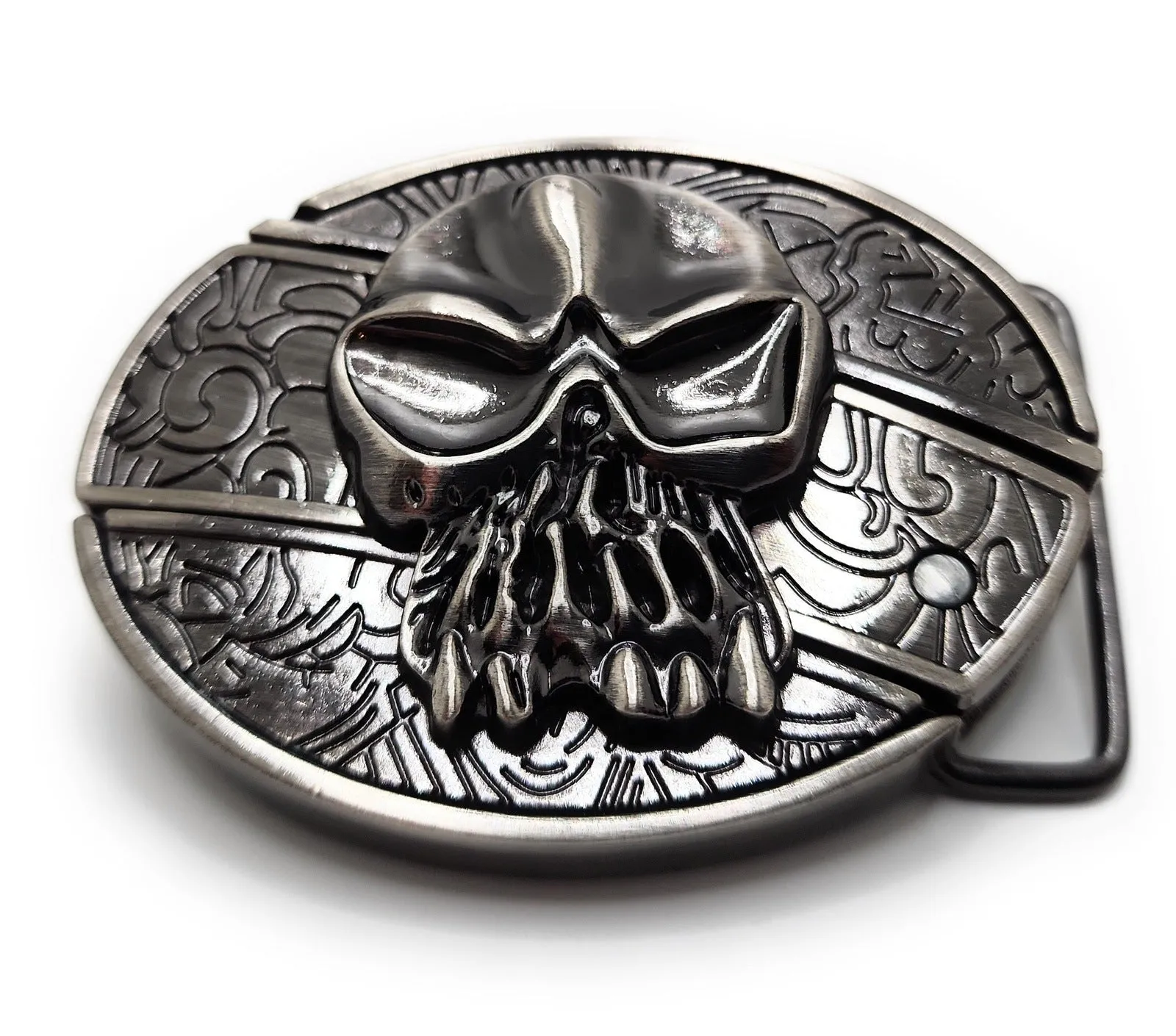 Silver Skull Folding Knife Belt Buckle
