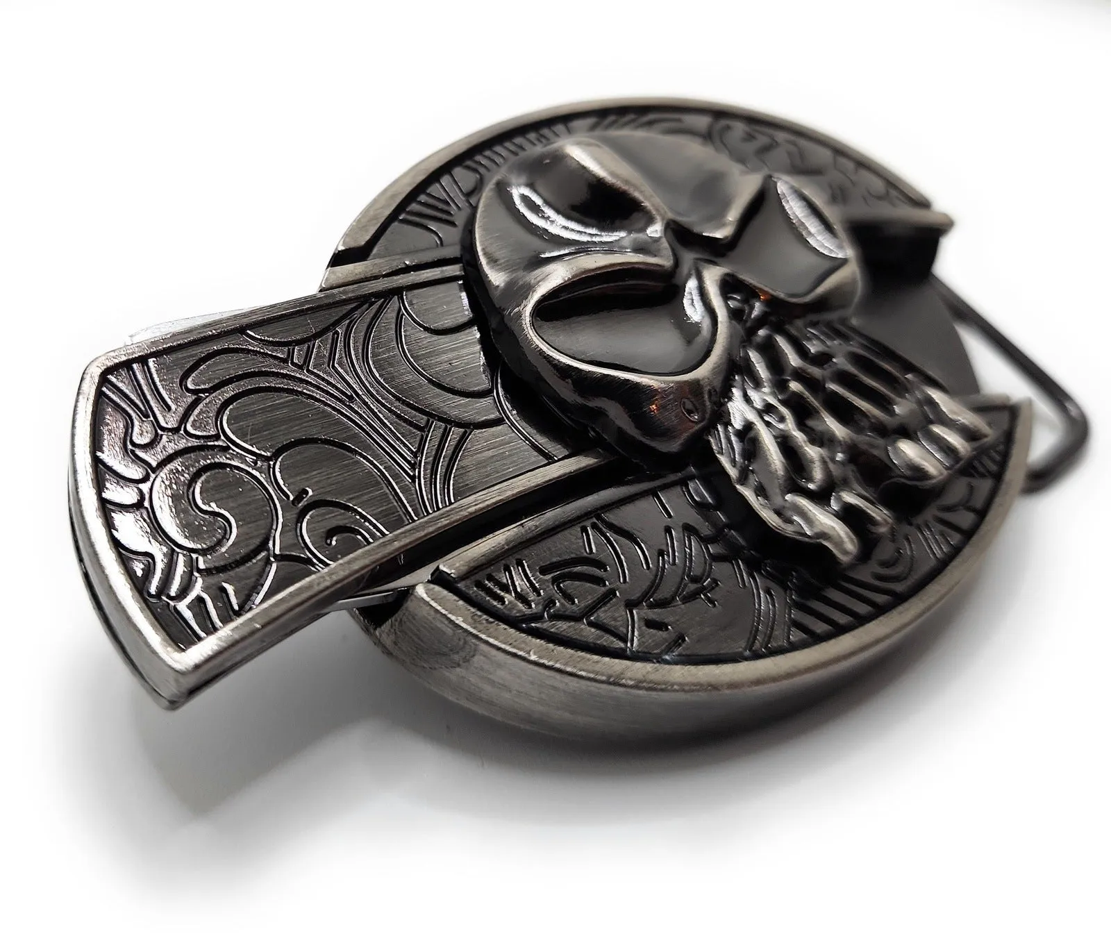 Silver Skull Folding Knife Belt Buckle