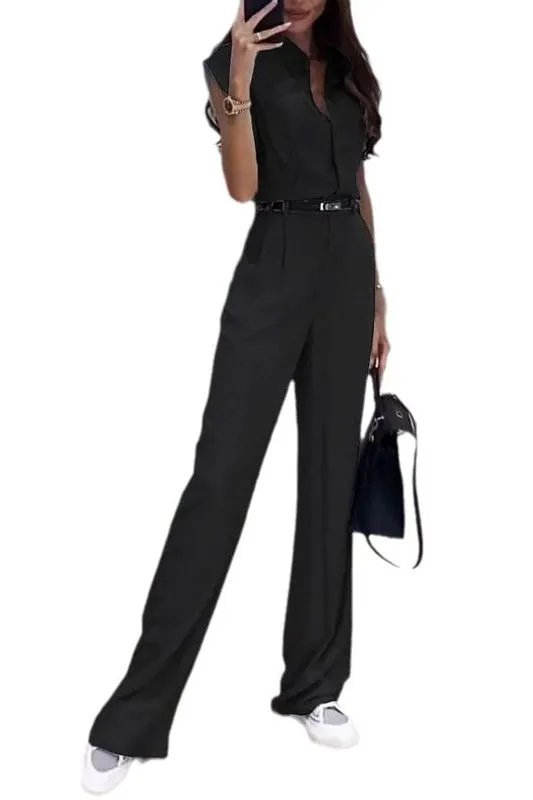 Simple sleeveless lapel belt suit