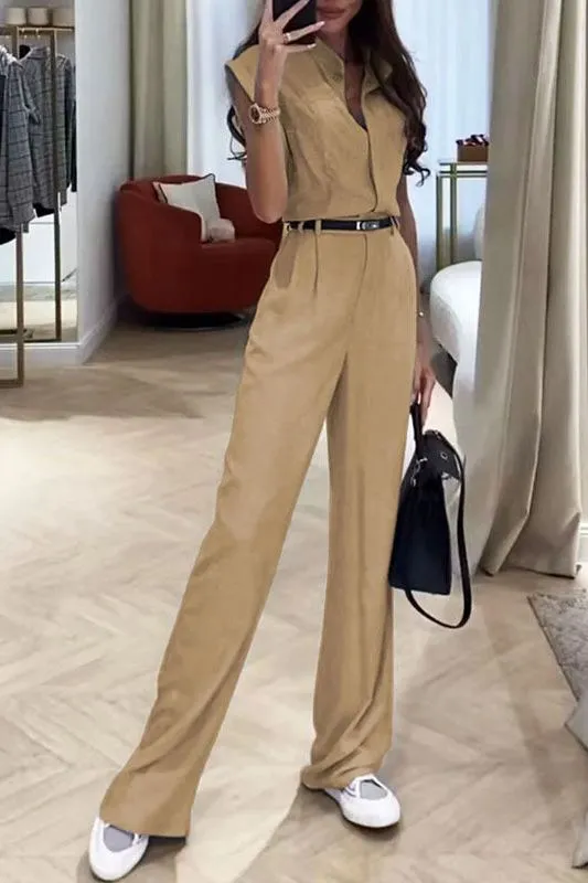 Simple sleeveless lapel belt suit