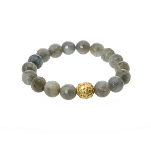 Sisco   Berluti Beaded Bracelet - Faceted Round Beads with Gold Filigree Accent
