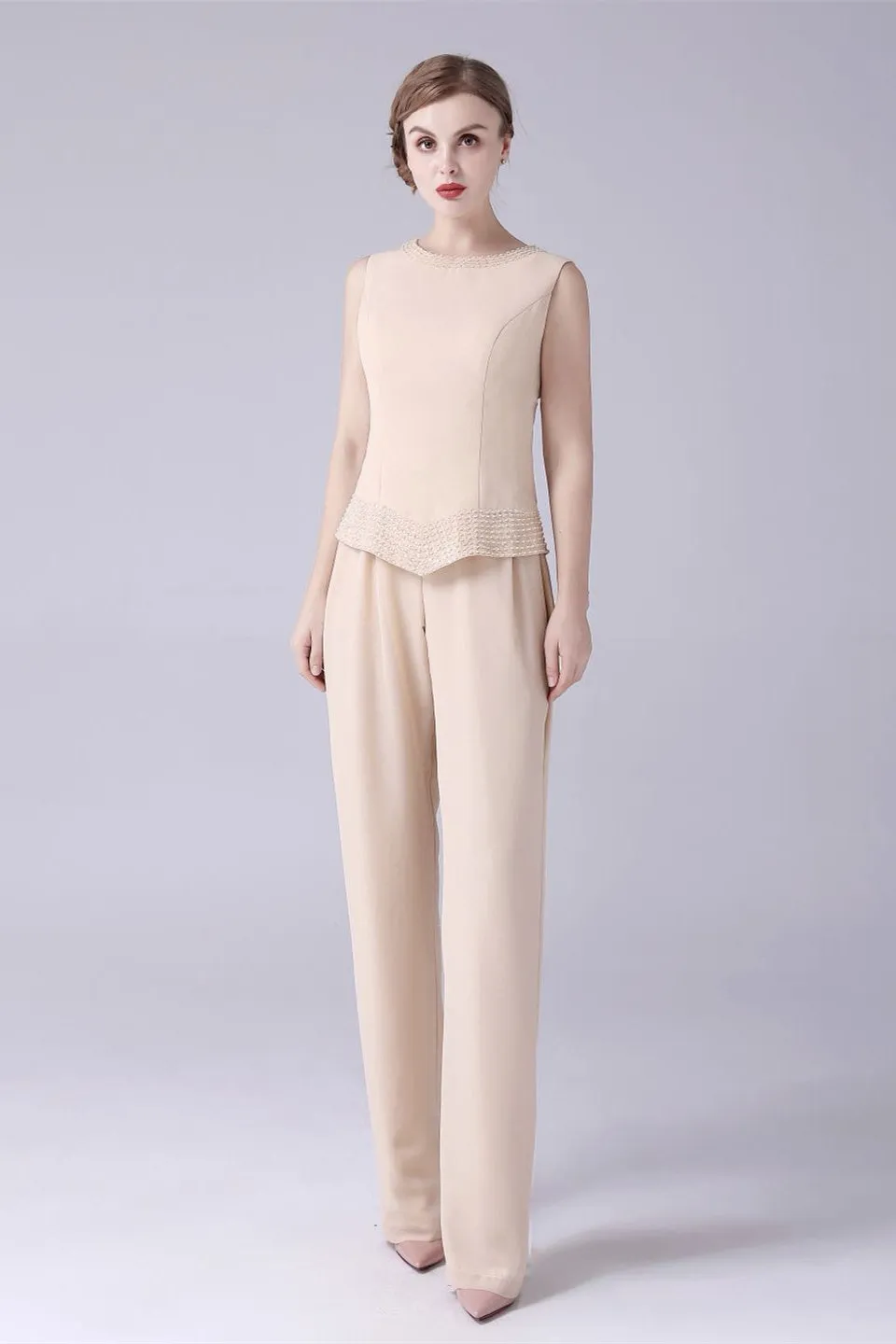 Sleeveless jewel beading vintage mother's suit