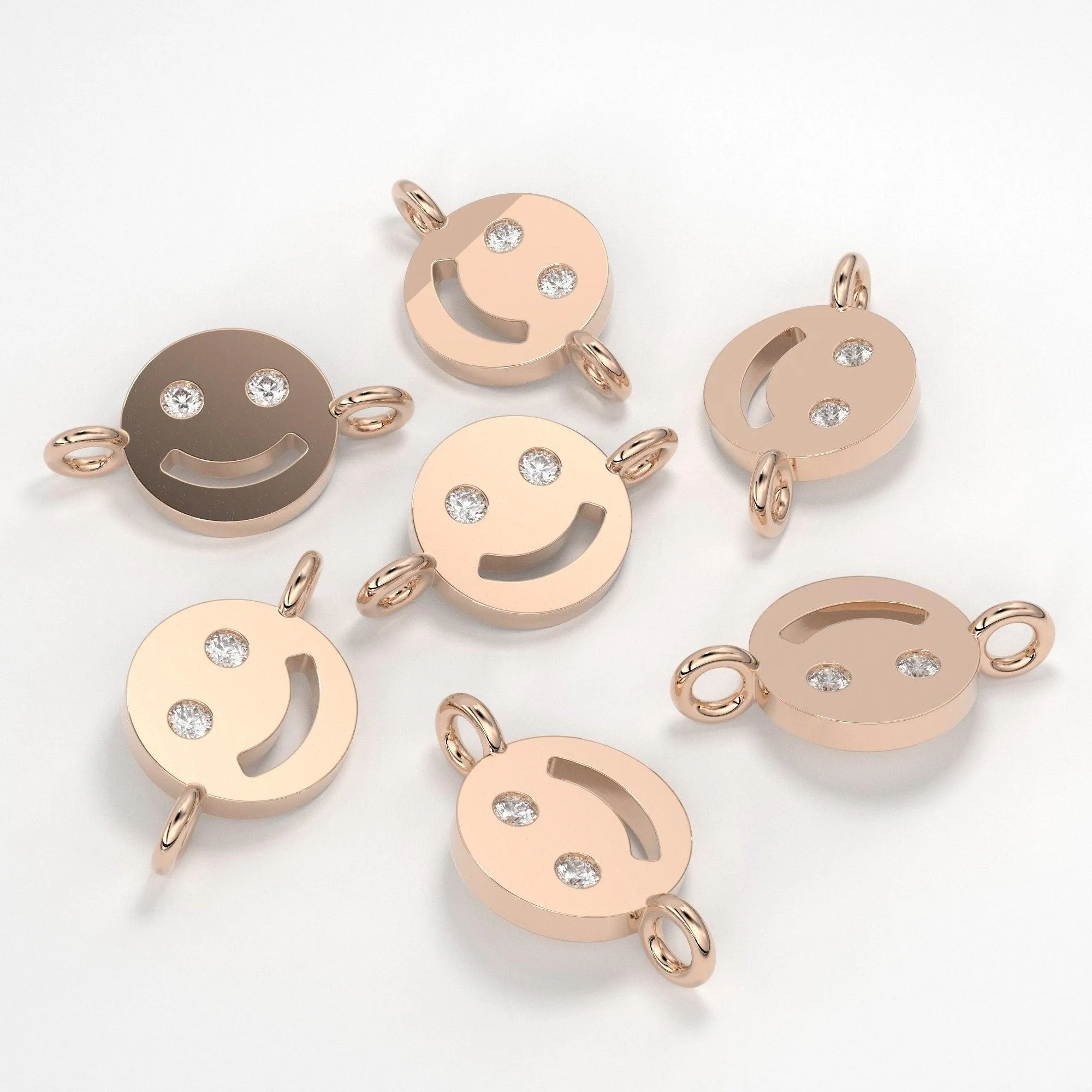 Smiling Face Solid Gold Connector / 14k 18k Solid Gold Connector / Diamond Connector / Smiling Face Connector / Sale
