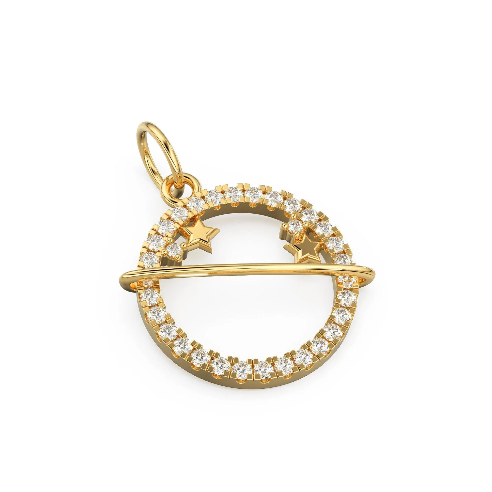 Solid Gold Pave Diamond Saturn Charm Pendant / 14k 18k Solid Gold Pendant / Petite Diamond Charm / Sale