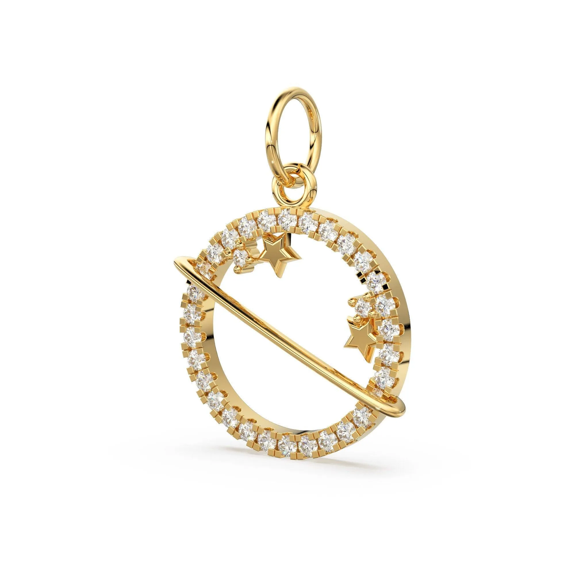 Solid Gold Pave Diamond Saturn Charm Pendant / 14k 18k Solid Gold Pendant / Petite Diamond Charm / Sale
