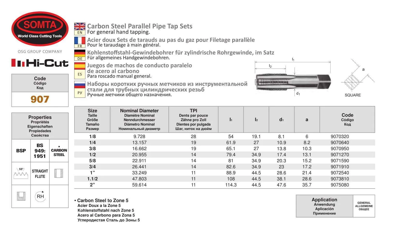 SOMTA - Series 907 Carbon Steel BSPF Tap 1-1/2" Taper (Parallel Form)