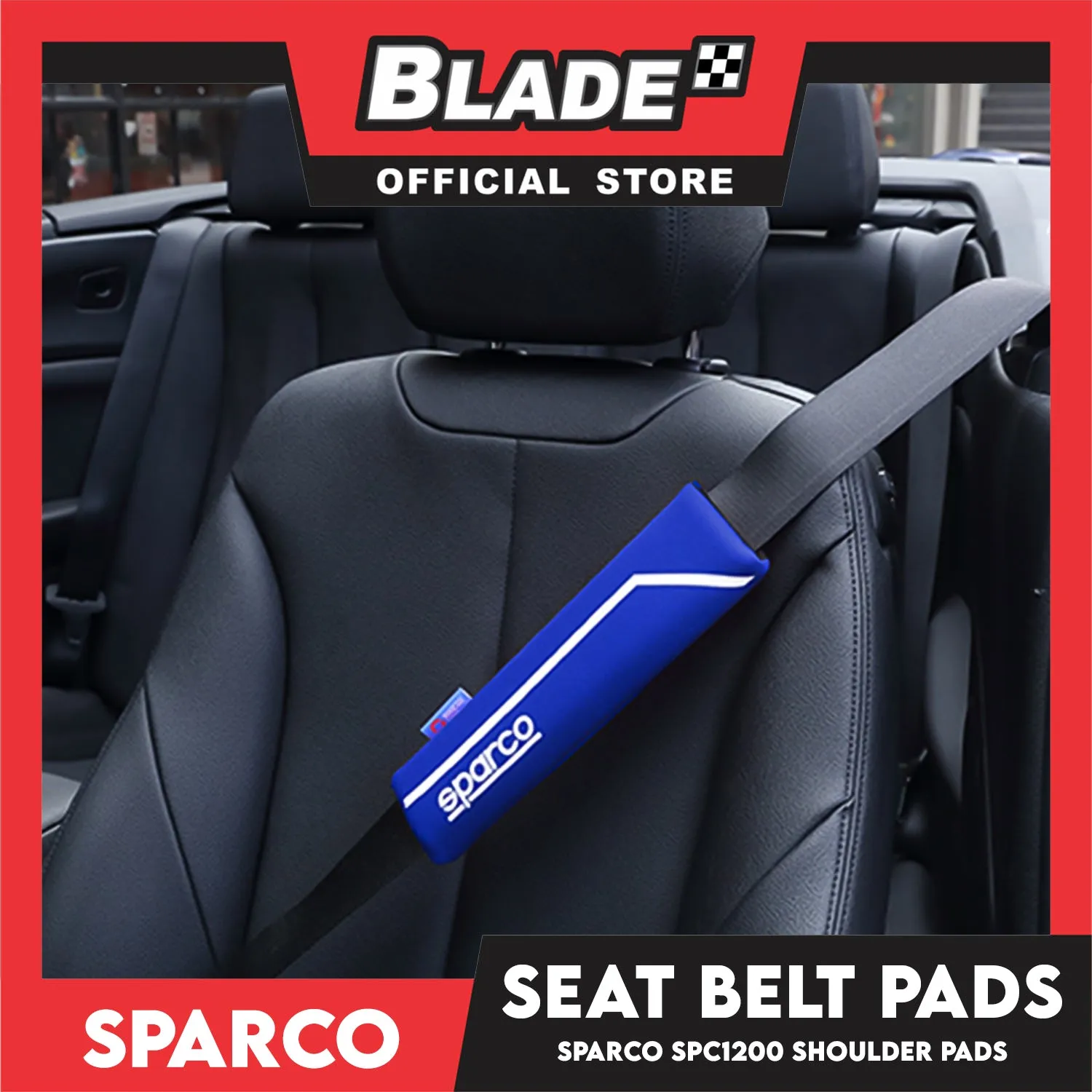 Sparco Seat Belt Pads, Shoulder Pads Set of 2pcs SPC1200 (Blue)