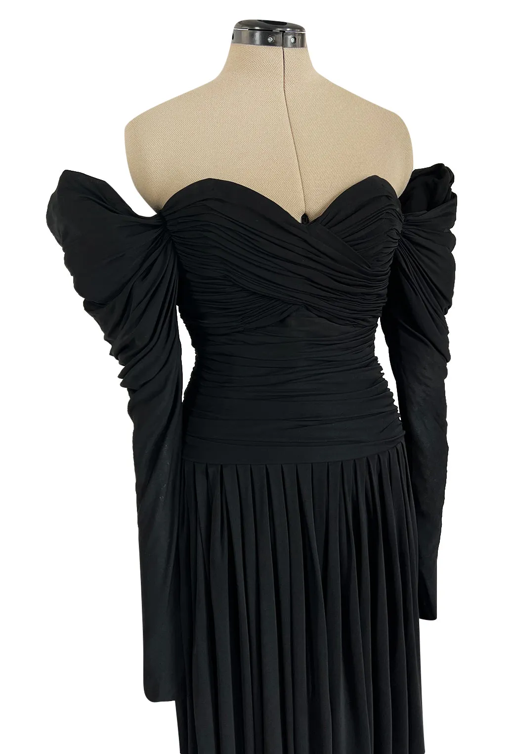 Spectacular 1970s Lanvin by Jules-Francois Crahay Off or On the Shoulder Draped Jersey Dress