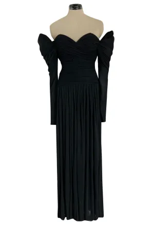 Spectacular 1970s Lanvin by Jules-Francois Crahay Off or On the Shoulder Draped Jersey Dress