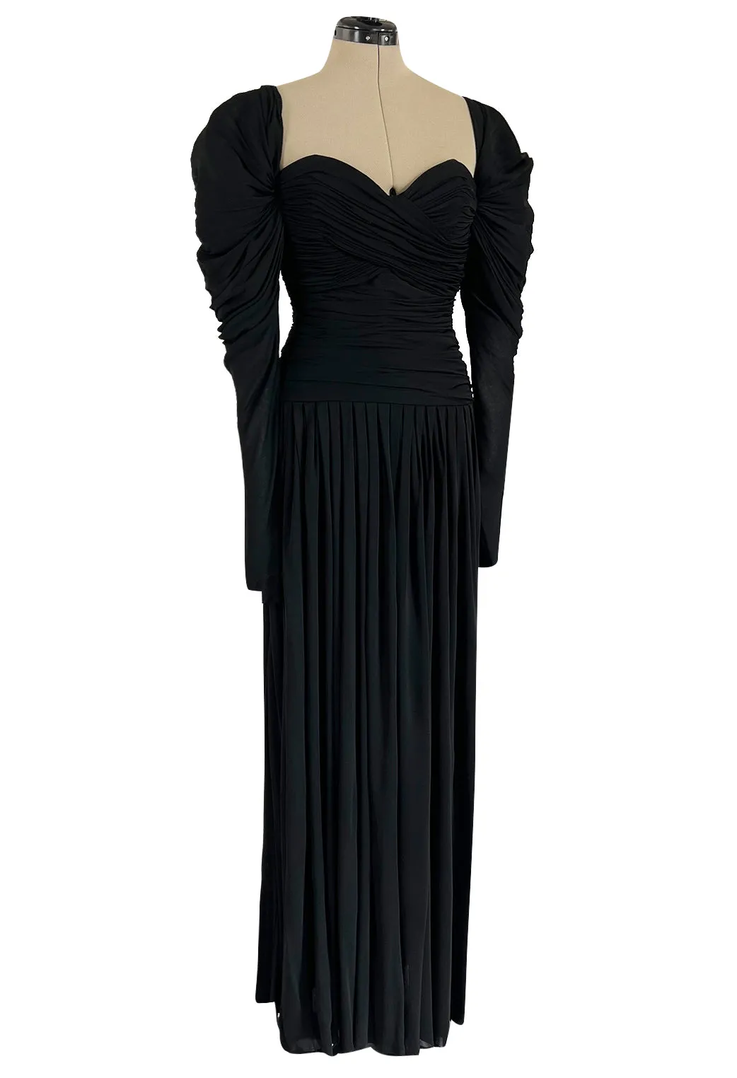 Spectacular 1970s Lanvin by Jules-Francois Crahay Off or On the Shoulder Draped Jersey Dress