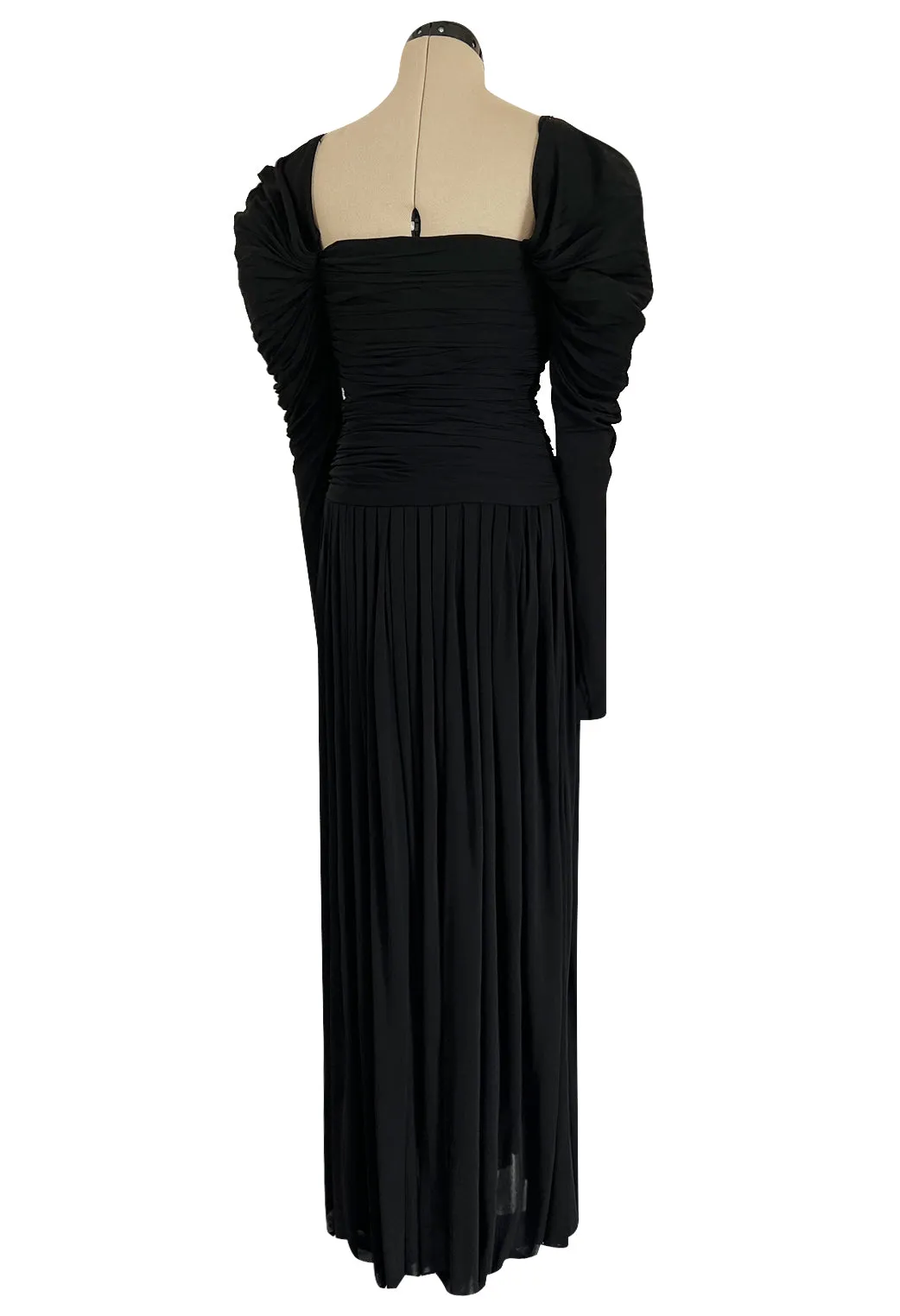 Spectacular 1970s Lanvin by Jules-Francois Crahay Off or On the Shoulder Draped Jersey Dress
