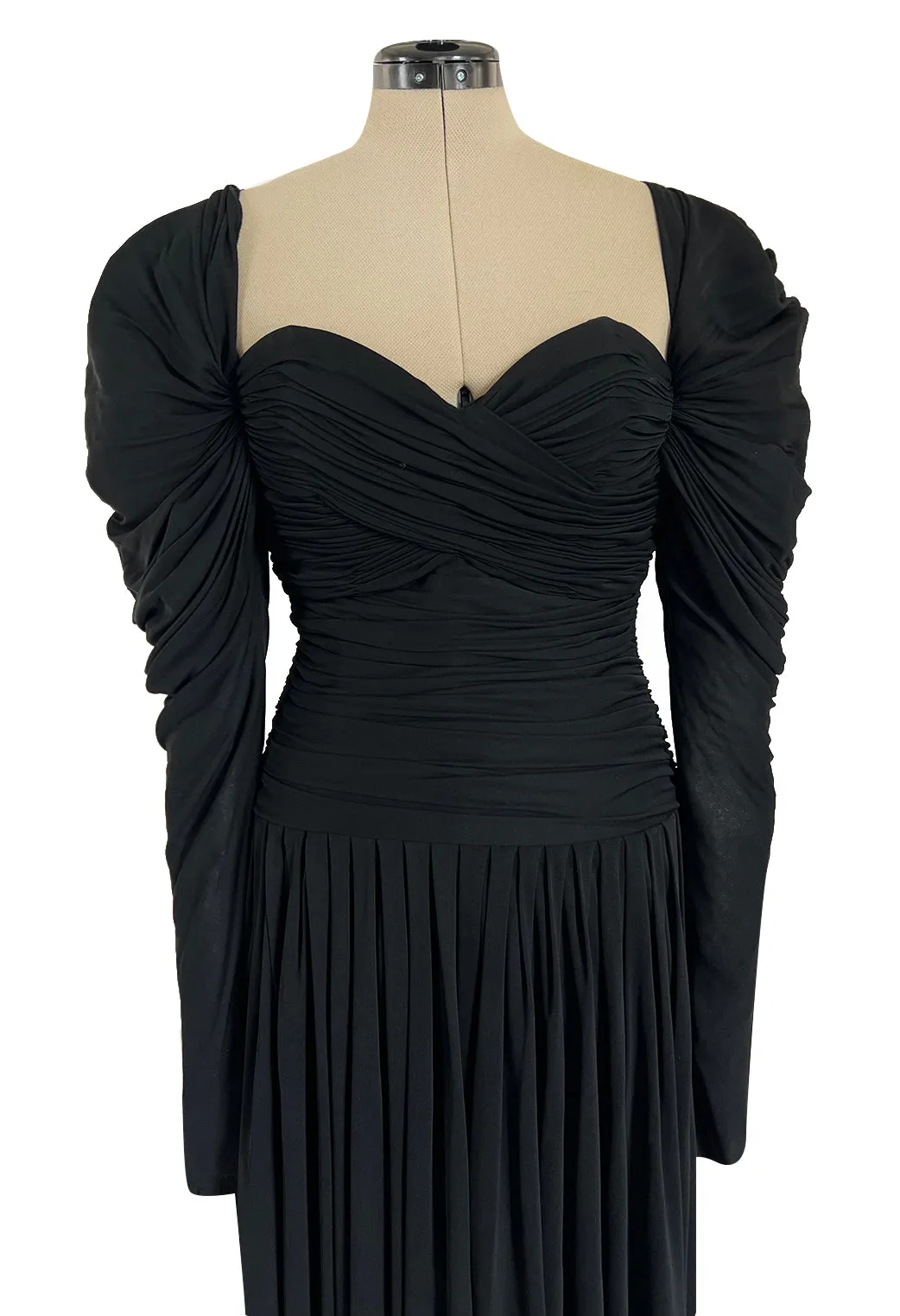 Spectacular 1970s Lanvin by Jules-Francois Crahay Off or On the Shoulder Draped Jersey Dress