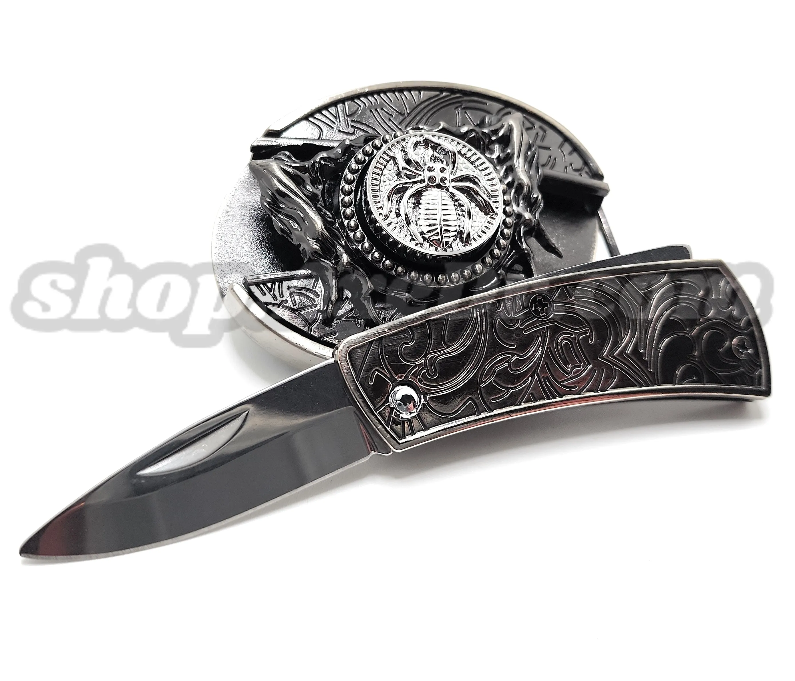 Spider Spinner Folding Knife Belt Buckle