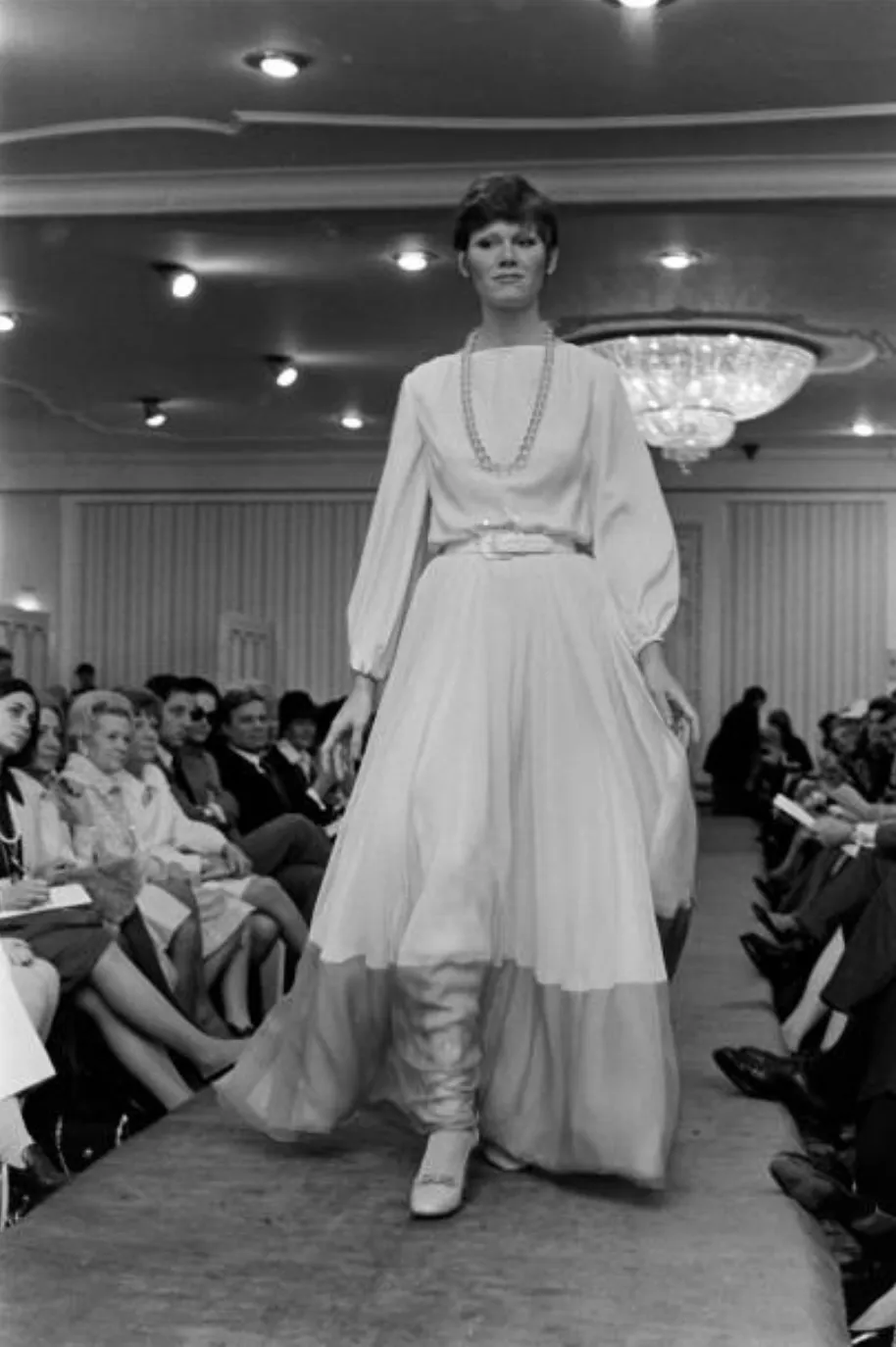 Spring 1973 Galanos Couture Pleated Peach & Taupe Silk Chiffon Dress