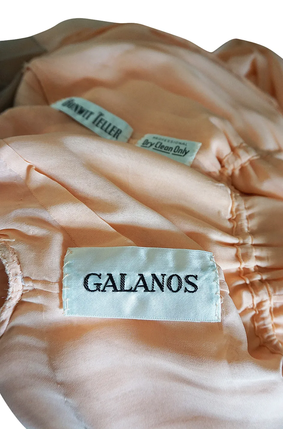 Spring 1973 Galanos Couture Pleated Peach & Taupe Silk Chiffon Dress
