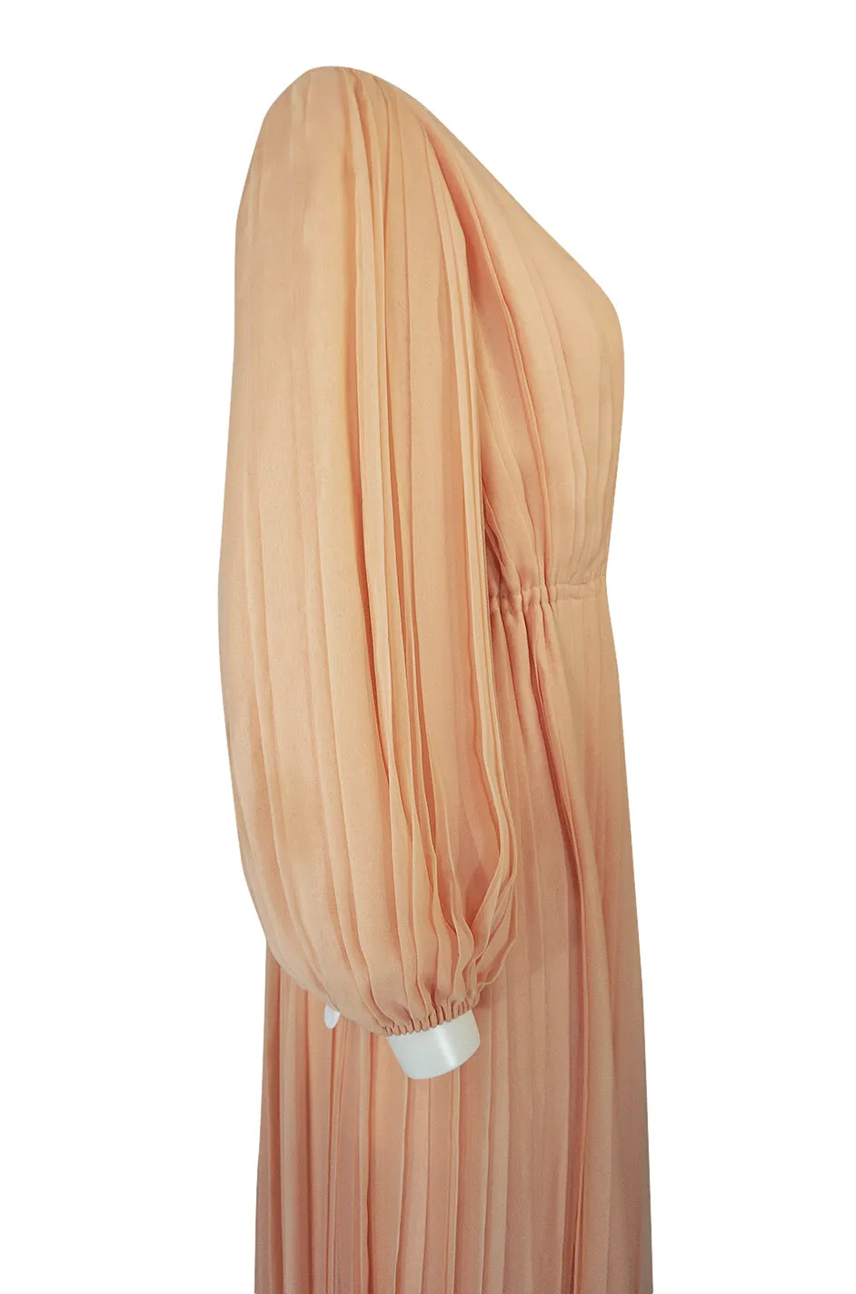 Spring 1973 Galanos Couture Pleated Peach & Taupe Silk Chiffon Dress