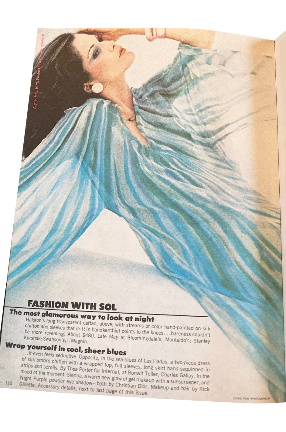 Spring 1973 Halston Bright Tangerine Striped Silk Chiffon Caftan w Sash