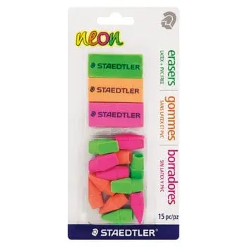 Staedtler Neon PVC Eraser Pack of 3   12 Free Eraser Caps