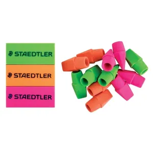 Staedtler Neon PVC Eraser Pack of 3   12 Free Eraser Caps